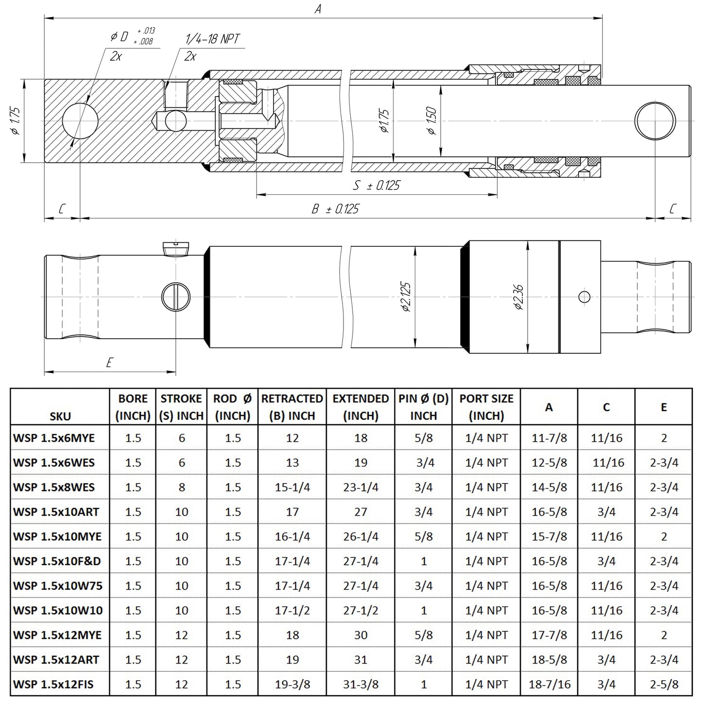 Hydraulic Cylinders for Snow Plows 1.5" X 6" Stroke Replacement Snow Plow Cylinder Fits Western Plow
