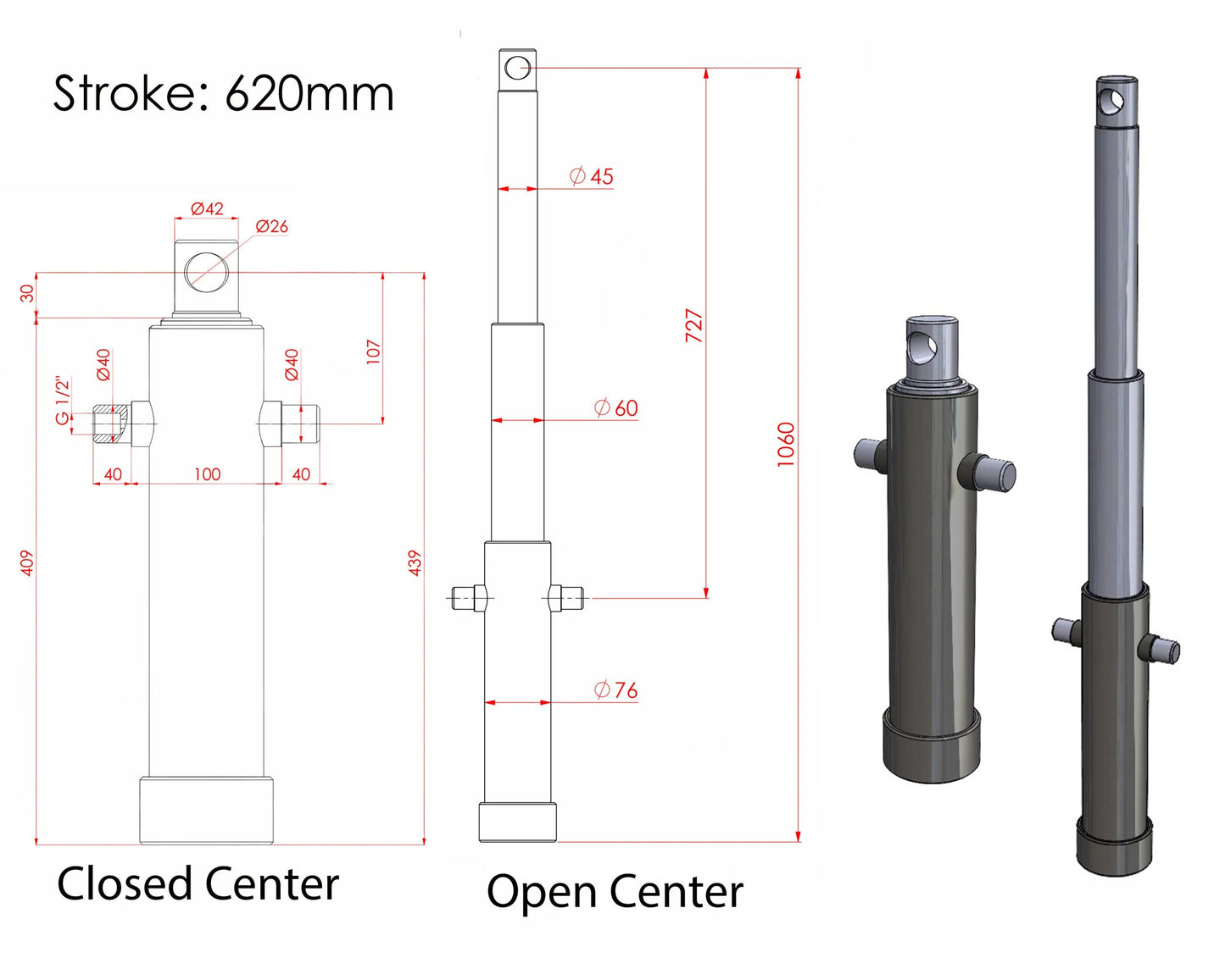 Hydraulic Telescopic Cylinder - Stroke 500-620-820 (Differtent Variants)