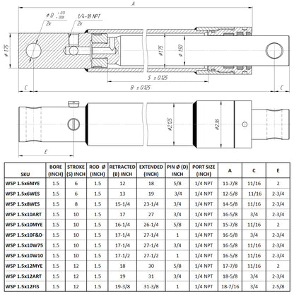 Hydraulic Cylinders for Snow Plows 1.5" X 6" Stroke Replacement Snow Plow Cylinder Fits Western Plow