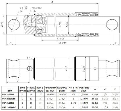 Hydraulic Cylinders for Snow Plows 1.5" X 6" Stroke Replacement Snow Plow Cylinder Fits Western Plow
